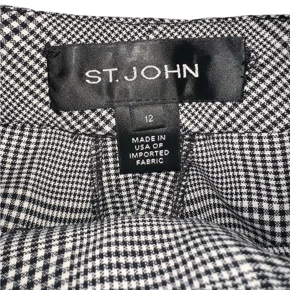 EUC St. John Wool Spandex Stretch Trouser Dress Pant Black Cream Plaid Size 12 - Picture 8 of 14